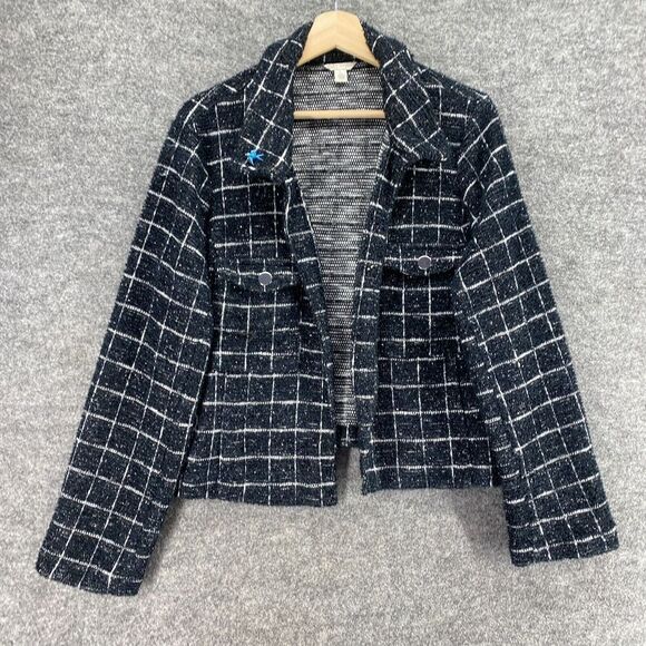 Cato Jacket Women L Large Black Plaid Collared Open Front Long Sleeve Pockets - Picture 4 of 9